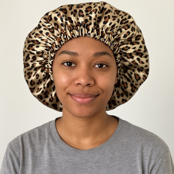 Elegant Leopard Print Satin Hair Bonnet - Picture 1 of 3